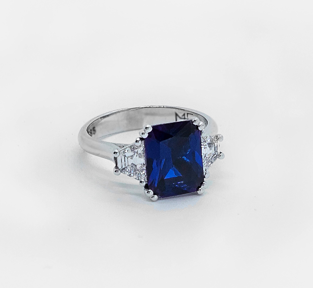  3Stone Emerald-Cut Sapphire Ring with Tapered Diamonds