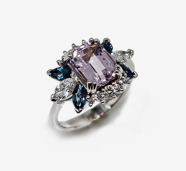 Stunning Kunzite and Blue Topaz Cocktail Ring with Lab Diamonds