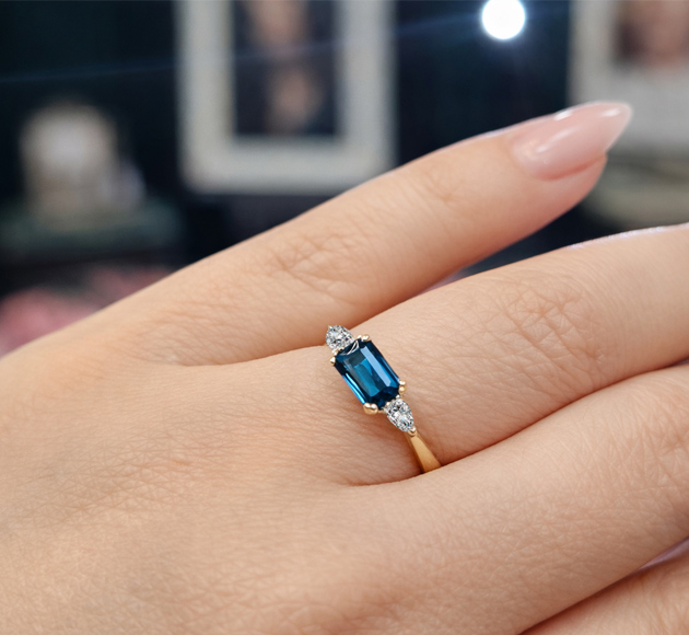 Rena Ring 14K Gold with London Blue Topaz & Lab-Grown Diamonds