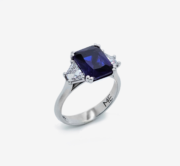  3Stone Emerald-Cut Sapphire Ring with Tapered Diamonds