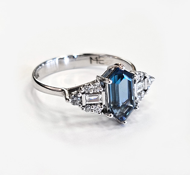 Art Deco design Hexagon London Blue Topaz ring