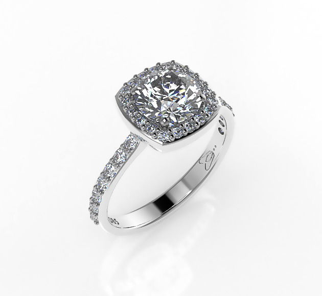 18K White Gold Halo Ring with 1.5ct White Diamonds - Elegant Cushion Square Shape
