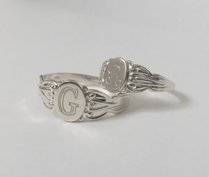 Vintage Style White Gold Signet Pinky Ring