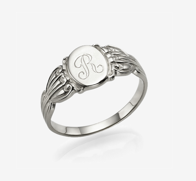 Vintage Style White Gold Signet Pinky Ring
