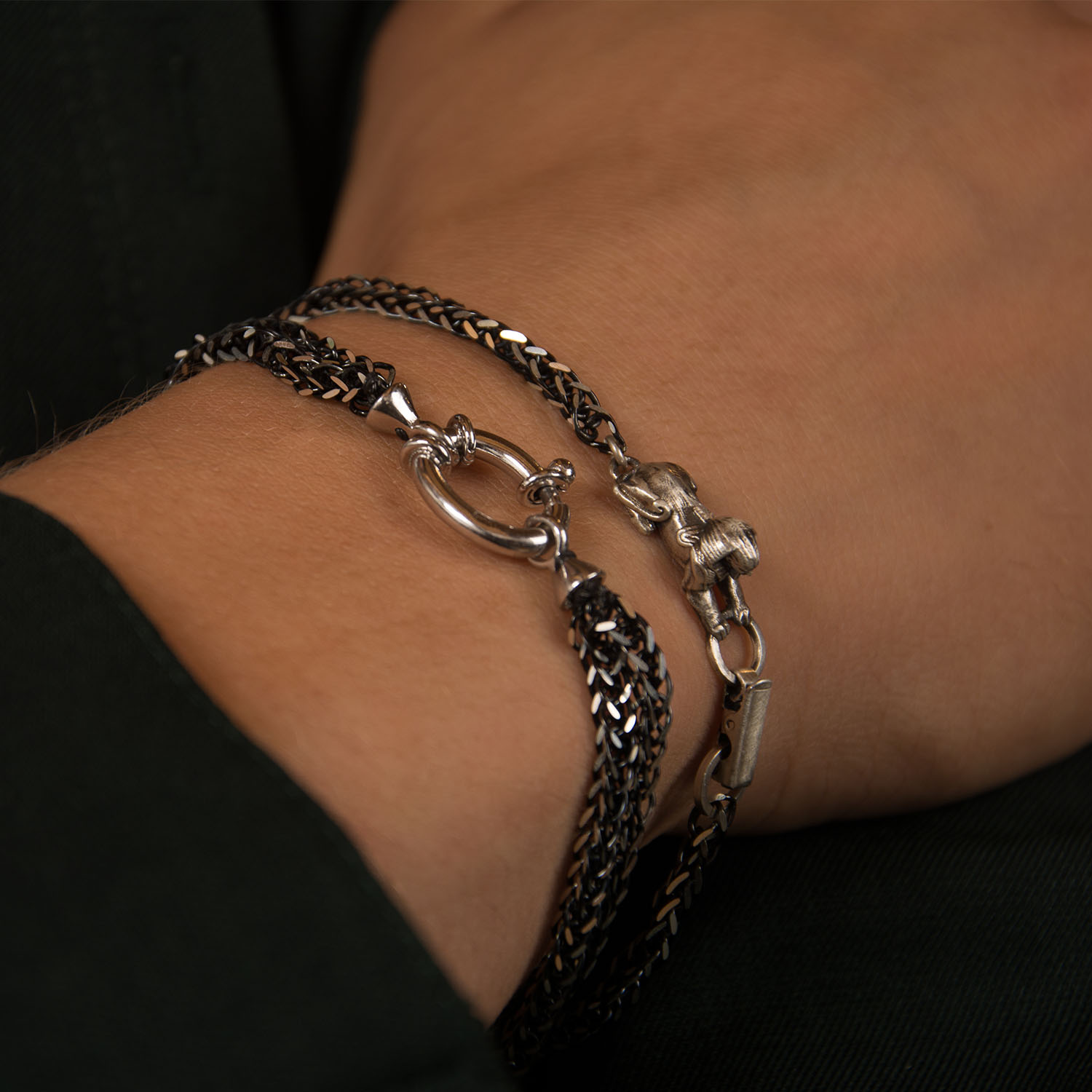 Double Black Chain Bracelet for Mens