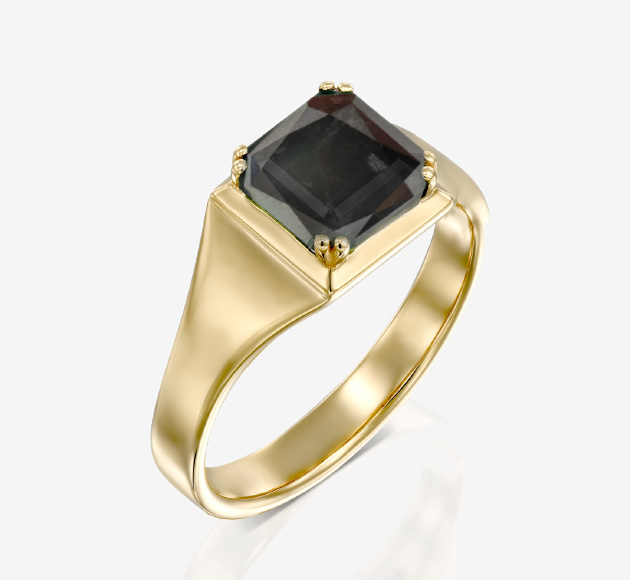 Natural Sqaure Black Diamond Ring for Men