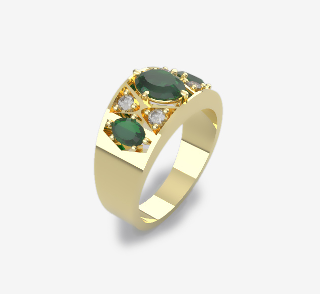 Art Deco wide ring, Emeralds & Diamonds