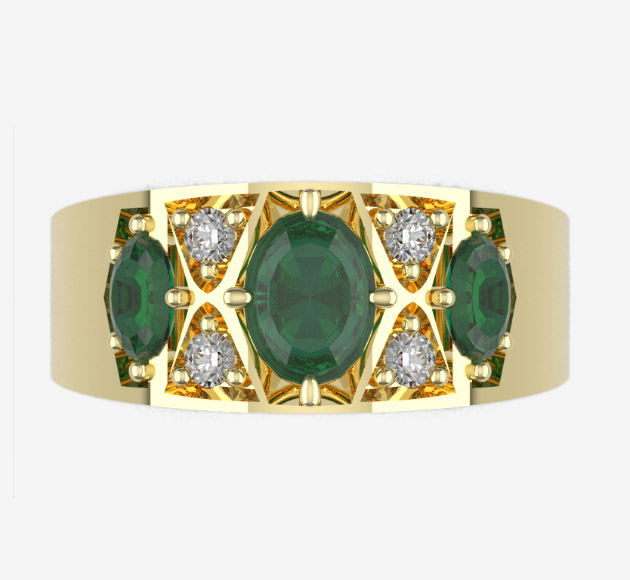 Art Deco wide ring, Emeralds & Diamonds