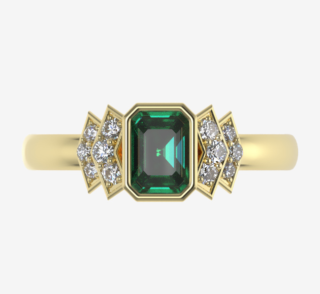 Art Deco ring with Emerald and Diamonds