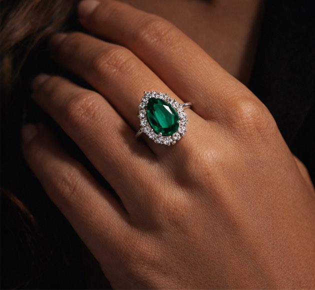 Green Tourmaline Diamond Ring, Pear Cut Tourmaline with Marquise & Round Diamond Halo