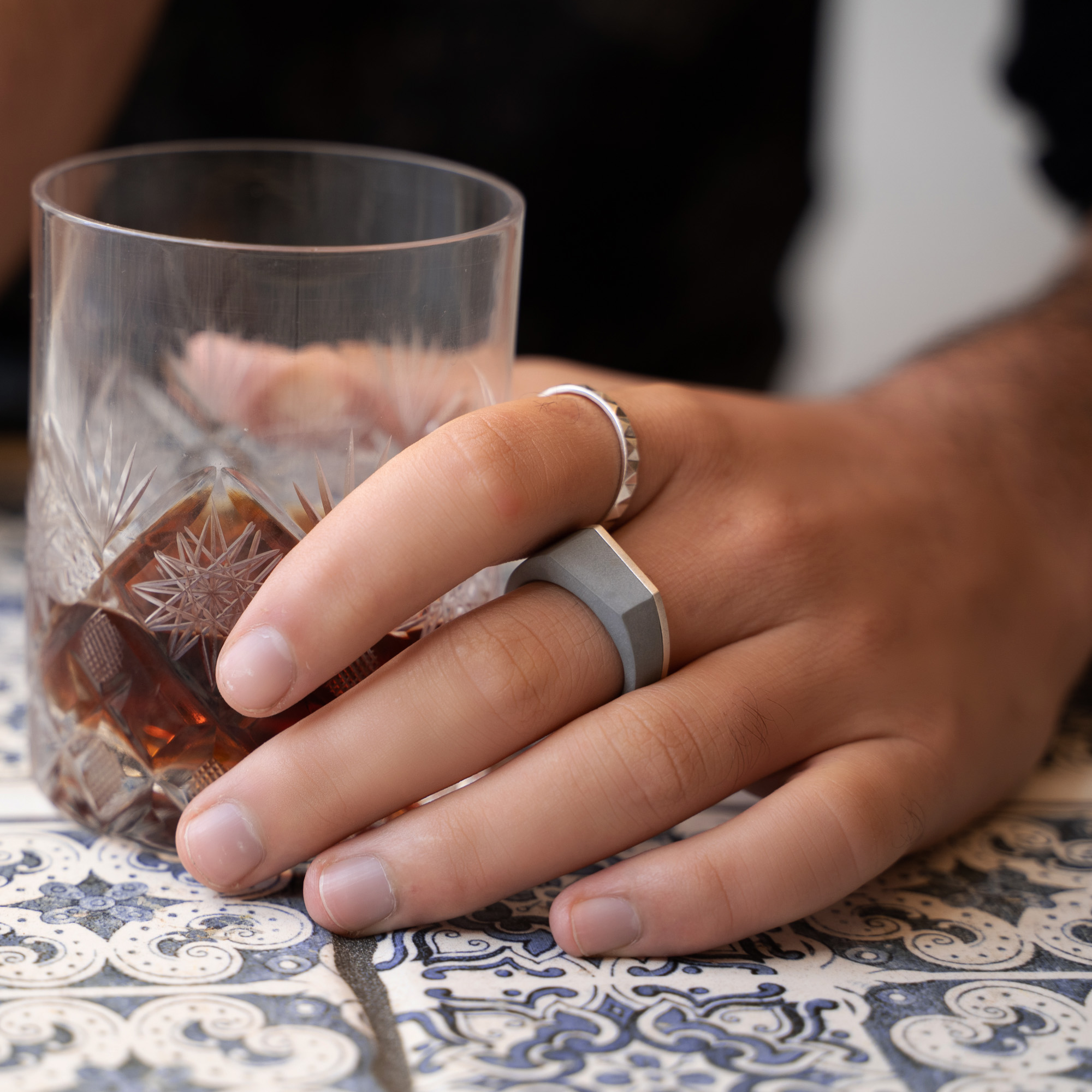 Geometric Sika Concrete Ring with Sterling Silver