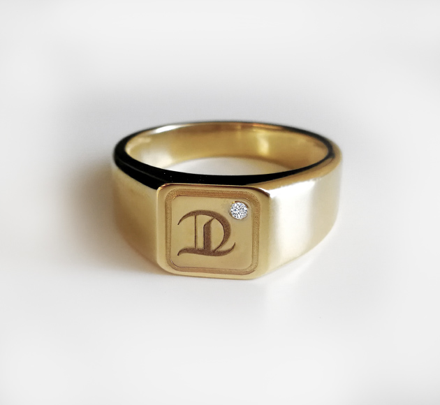 Men's Signet Ring with Personal Initial and Diamond