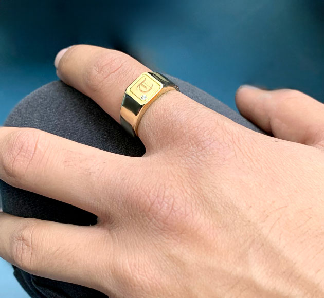 Men's Signet Ring with Personal Initial and Diamond