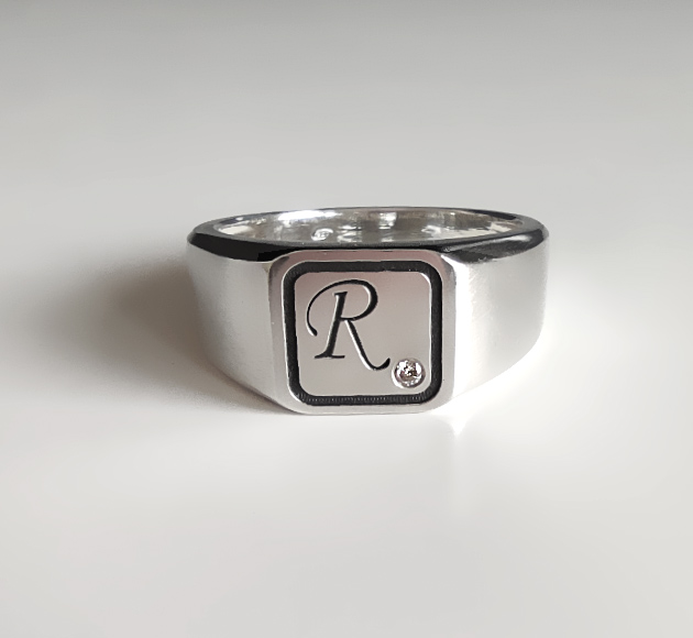 White Gold Signet Ring for Men