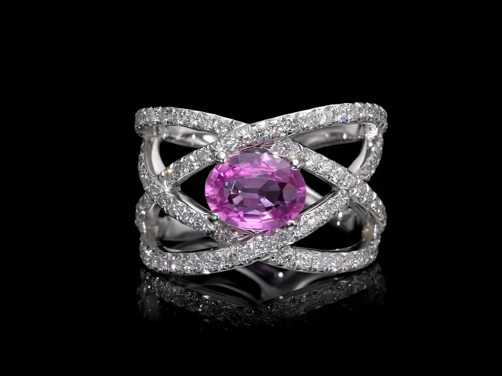 Pink Sapphire and  Diamond Strip Ring 