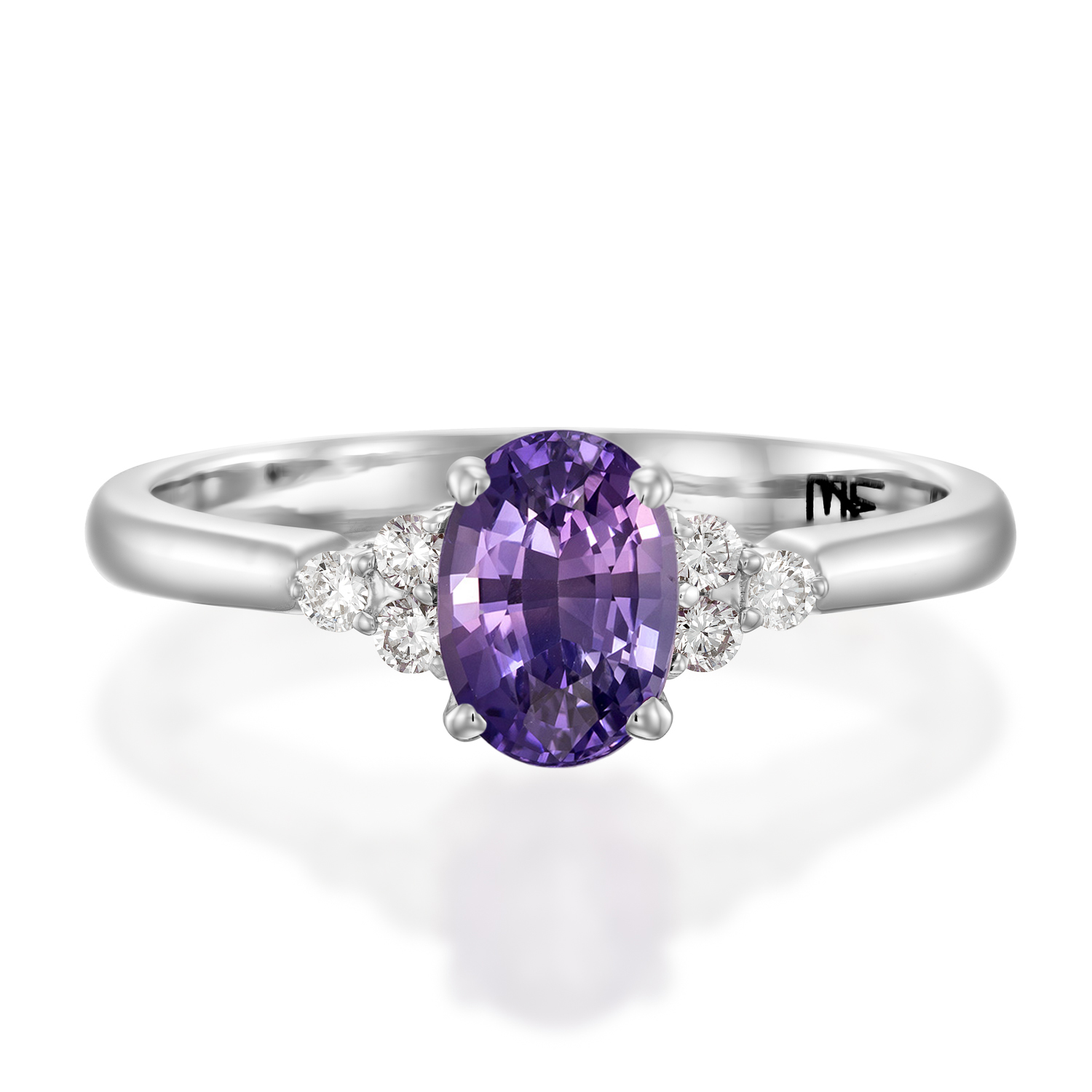 Three Stones Ring Amethyst and Diamond 