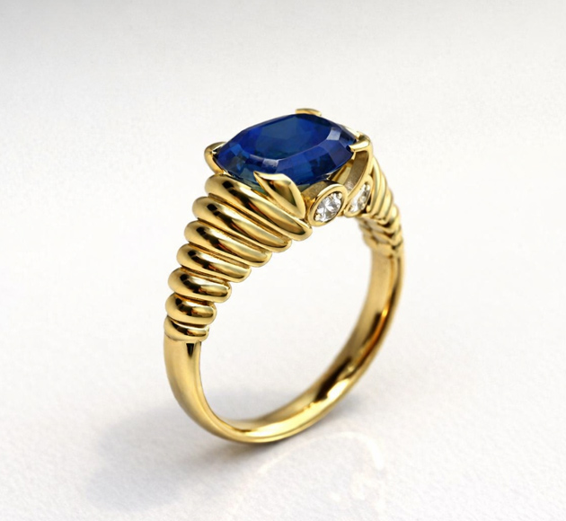 Elegant Wave Design Blue Sapphire and Diamond Ring