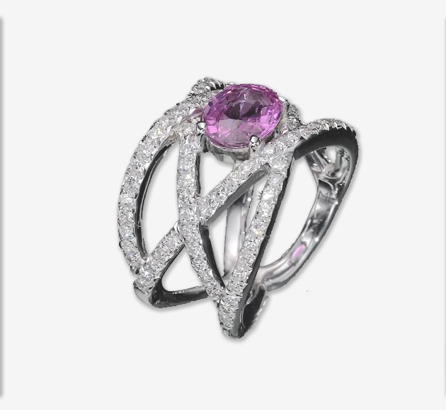 Pink Sapphire and  Diamond Strip Ring 