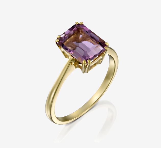 Emerald cut amethyst ring