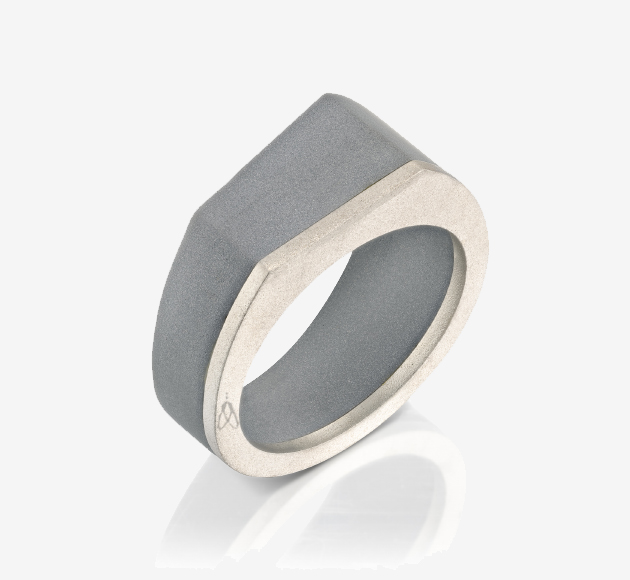 Geometric Sika Concrete Ring with Sterling Silver