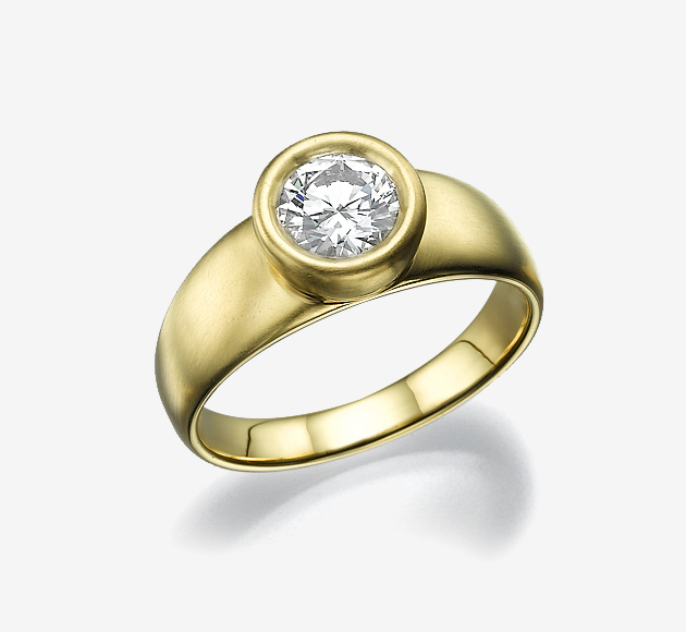 Wide 18K Yellow Gold Engagement Ring