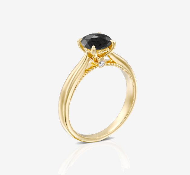 18k Vintage Inspired Solitaire Black Diamond Ring