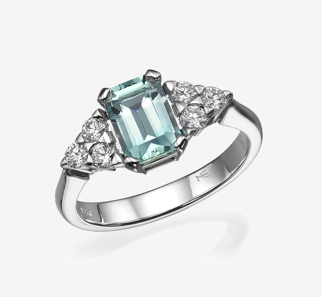 Art Deco Inspired Aquamarine and Diamond Ring