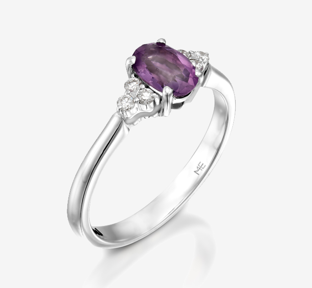 Three Stones Ring Amethyst and Diamond 