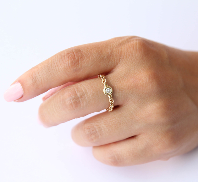 Yellow Gold Diamond Chain Ring
