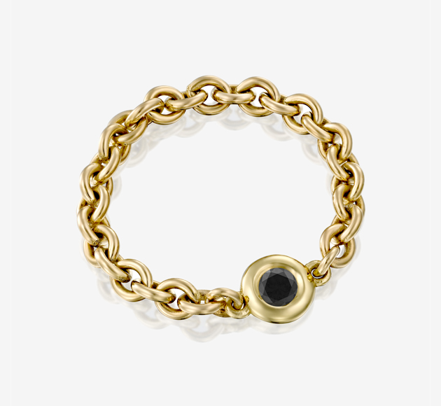 Yellow Gold  Black Diamond Bezel Chain Ring