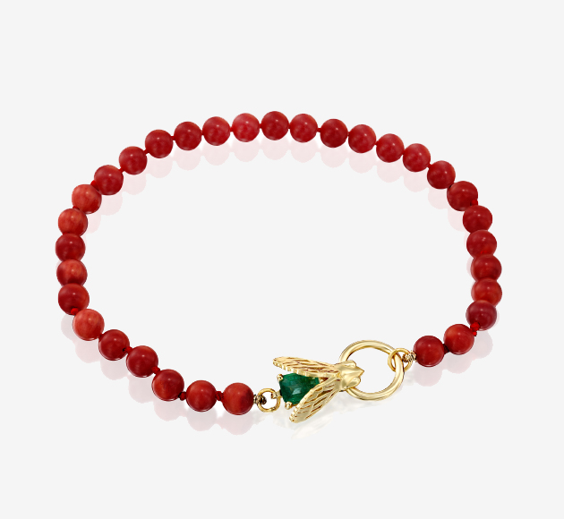 Fly clasp coral bracelet