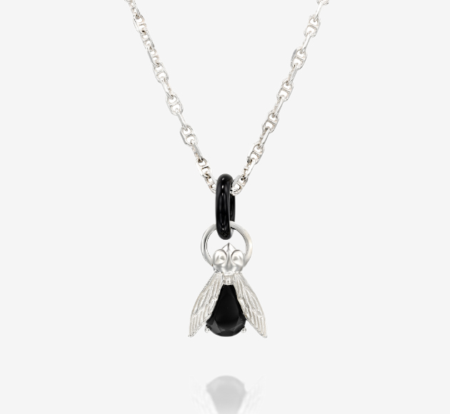 Black hoop fly necklace